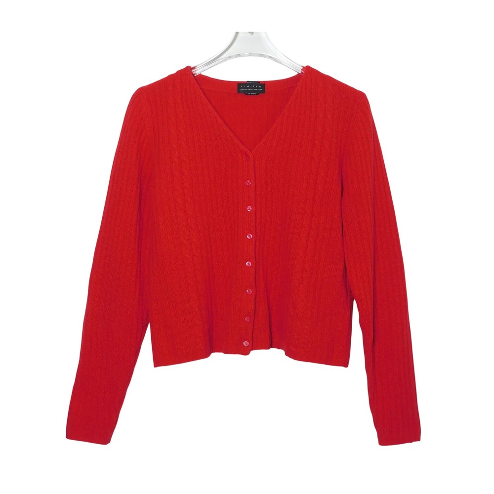 Vintage The Limited Red Lambswool Blend Cable Knit V-Neck Cardigan Sweater S